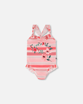 1Piece Swimsuit, Striped with Flowers
