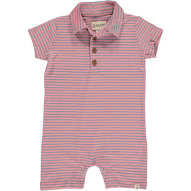 Polo Romper Pink/Blue Stripe