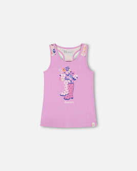 Violet Tank Top with Flowers
