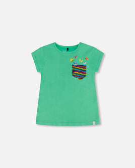 Green Apple TShirt with Spring Bud Graphic